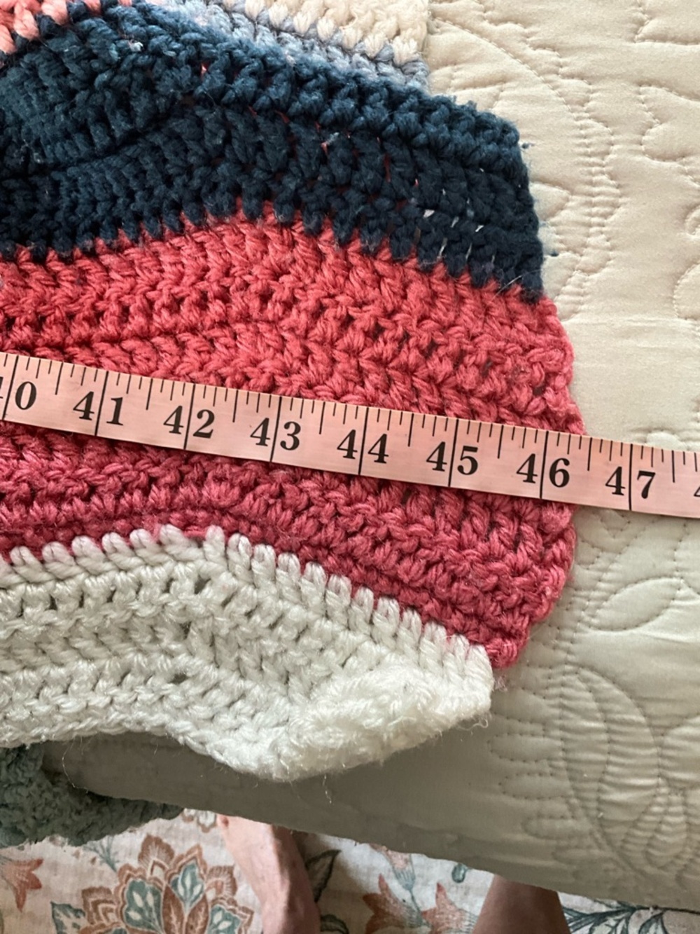 Handmade Afghan Crochet navy, mauve, white, pink blue zig zag stitch 41x46 - Picture 5 of 6